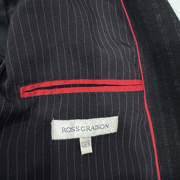 Mens Ross Graison Black Pinstriped  Wool Sports Coat 48R - Picture 3 of 7